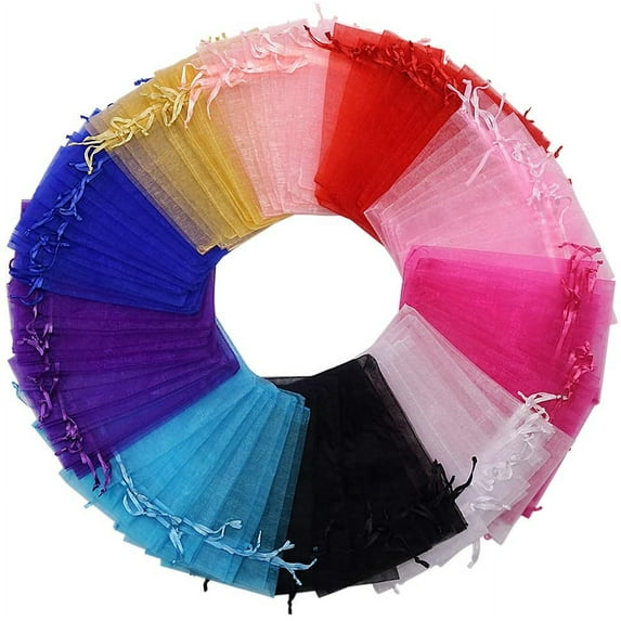 100pcs Multi-Colored Organza Bags,4 x 6 inches Christmas Wedding Favors Gift Drawstring Bags Jewelry Pouches Candy Mesh Pouches