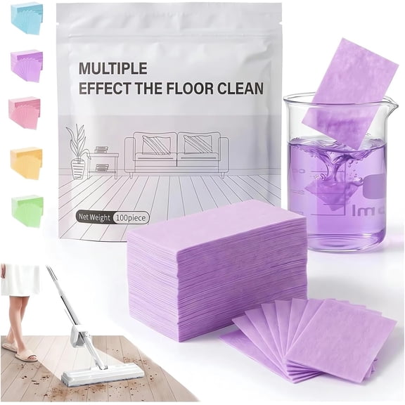 100pcs Multi Surface Effect Floor Clean Tablets All Purpose Natural Wood Floor Cleaner Mopping Tile Cleaning Solution Pet Safe Friendly Non Toxic Robot Vacuum Scented Power Mop Soap (Purple, 200PCS)