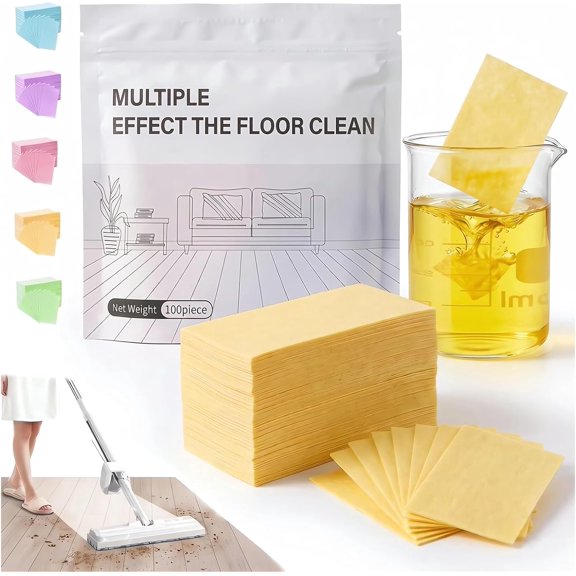 100pcs Multi Surface Effect Floor Clean Tablets All Purpose Natural Wood Floor Cleaner Mopping Tile Cleaning Solution Pet Safe Friendly Non Toxic Robot Vacuum Scented Power Mop Soap (Yellow, 100PCS)