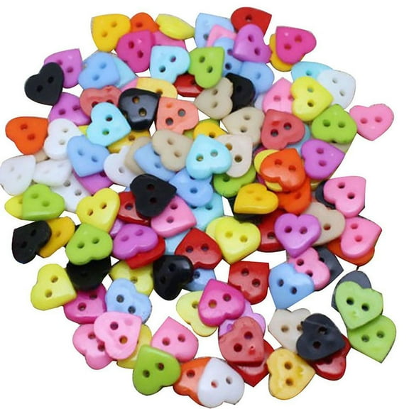 100pcs Multicolor Heart Shaped 2 Hole Plastic Sewing Buttons