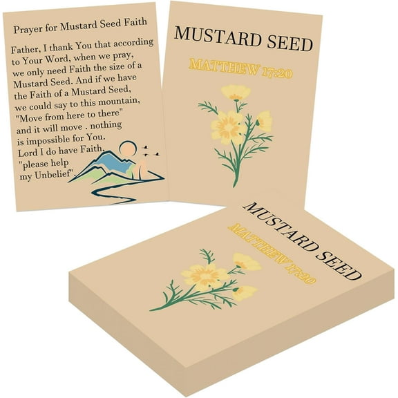 100pcs Mustard Seed Holy Cards Christian Prayer Card 3.24.5 Inch-Double-Sided Faith Cards Matthew 17: 20 Faith Prayer Kit