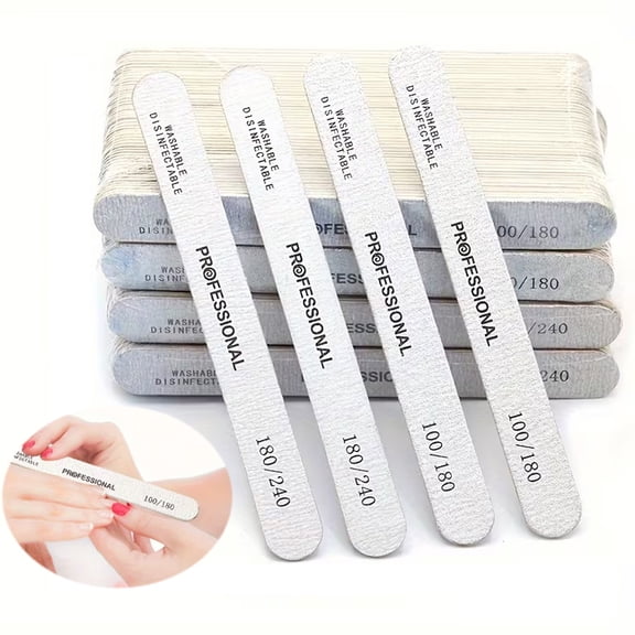 100pcs Nail Files 100/180/240 Grit Emery Boards Nail File for Natural Nails and Acrylic Nails, Double Sided Emory Boards limas para unas acrilicas Profesional Fingernail Filer Reusable Manicure Gray