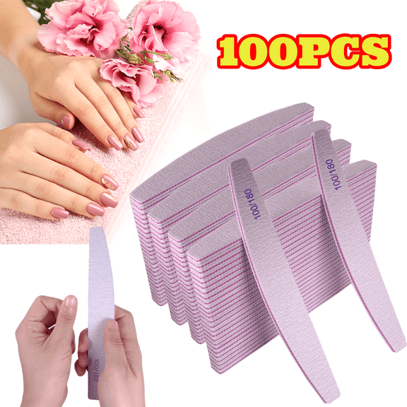 100pcs Nail Files, 100/180 Grit Nail Files Emery Board for Natural and Acrylic Nails, Professional Double Sided Filers for Gel Nail Manicure