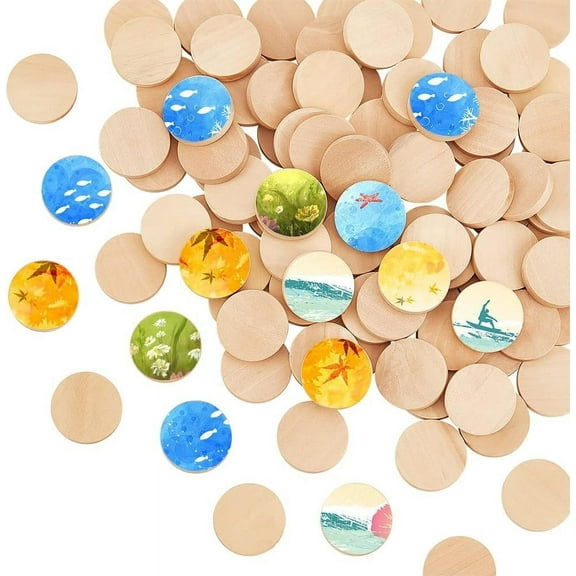 100pcs Natural Beech Wood Slices: 1 Inch Unfinished Round Discs for DIY Crafts & Christmas Decor