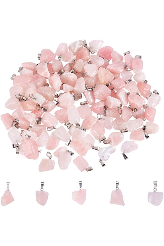 100pcs Natural Rose Quartz Pendants with Stainless Steel Snap On Bails Charms Gemstone Charms for Jewelry Bracelet Necklace Making 6x4mm Gray DIY