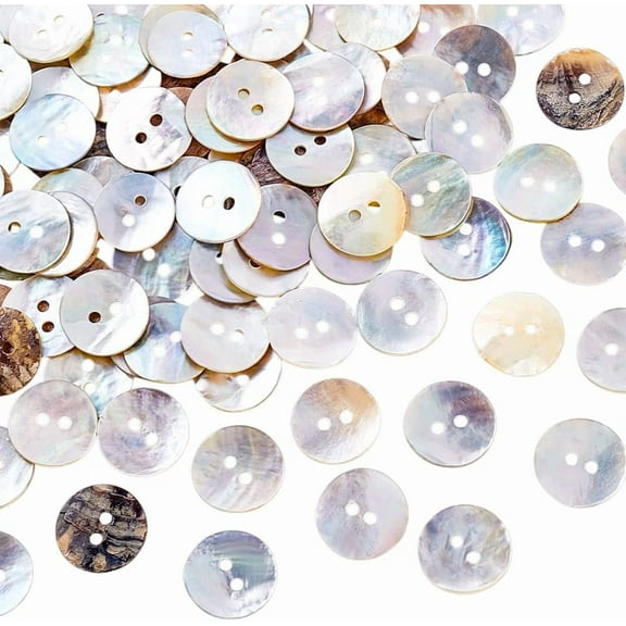 100pcs Natural Shell Buttons 2 Holes Sewing Buttons Craft Seashell Buttons Round Shape Retro Buttons