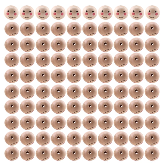 100pcs Natural Wood Beads Smiling Face Doll Head Loose Beads Charm Spacers for DIY Jewelry Making Handmade Accessories