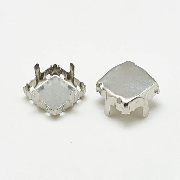 100pcs Non-Tarnish 201 Stainless Steel Sew on Prong Settings Claw Settings for Pointed Back Rhinestone Square Stainless Steel color Tray: 9x9mm 11x11x7mm Hole: 1mm