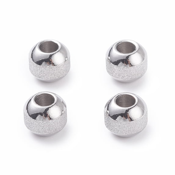 100pcs Non-Tarnish Textured 304 Stainless Steel Beads Round Stainless Steel color 8mm Hole: 3.5mm