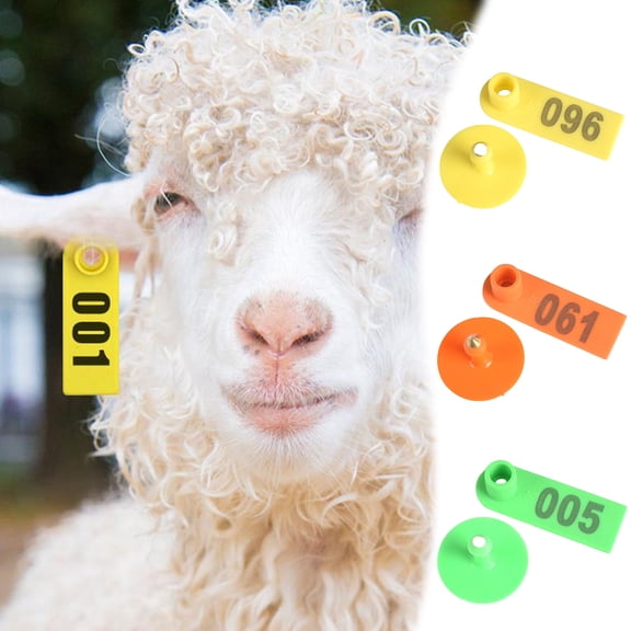 100pcs Numbered Livestock Ear Tags, Durable PC Animal ID Tags (001-100) for Sheep, Goat, Cattle & Pig, 2x0.7inch Farm Animal Identification Tags (Yellow)