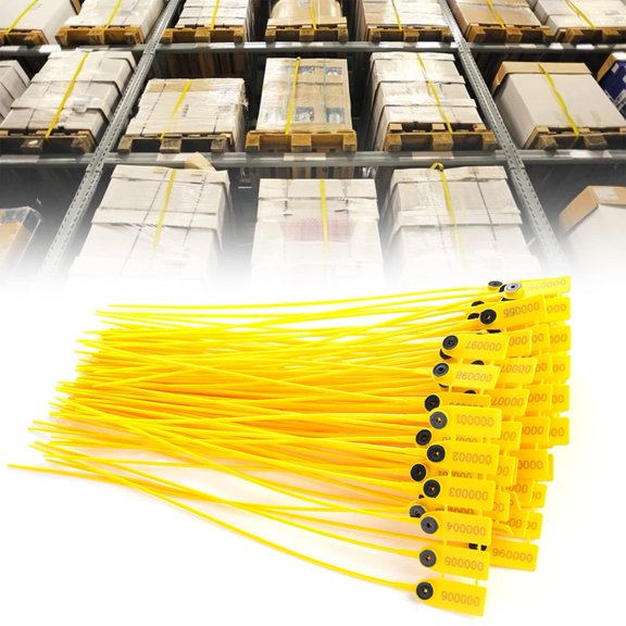 100pcs Numbered Tamper-Evident Security Seals, Yellow Plastic Cable Ties with Embedded Wire, 40cm Length for Equipment, Cargo, or Storage Lockout Applications