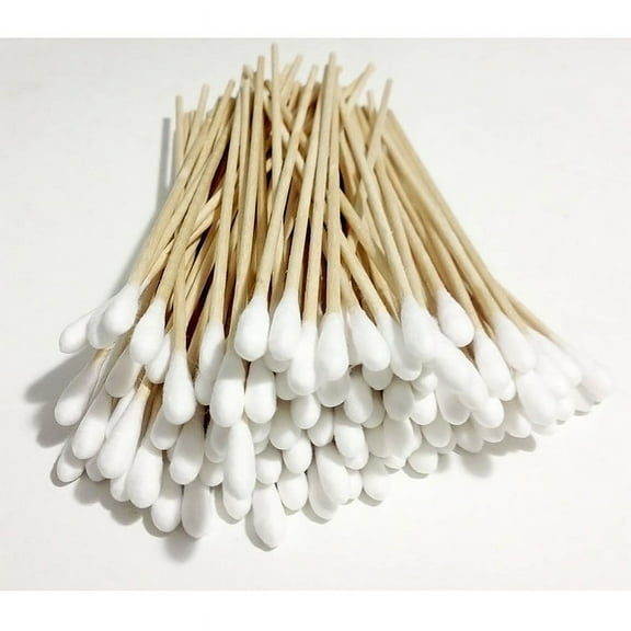 100pcs One Pack Anti-static Products Long Wooden Handle Cotton Swab Single-Head Ear Nose Cleaning Sterile Total Length 150mm Y8O3