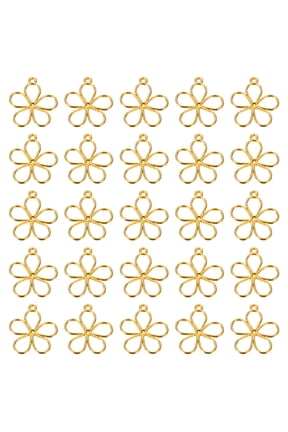 100pcs Open Bezels, Resin Bezels Pendants Flower Open Back Bezels Alloy Hollow Frame Bulk, Golden