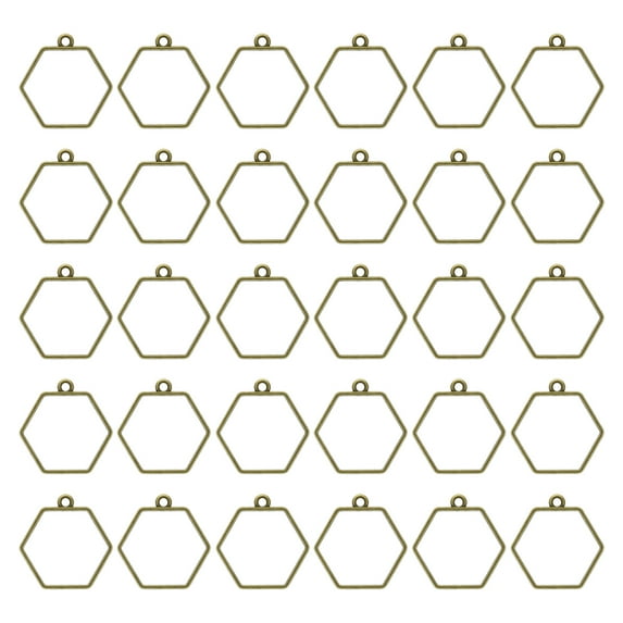100pcs Open Bezels, Resin Bezels Pendants Mold Open Back Bezels Alloy for Resin Jewelry Making, Hexagon, Bronze