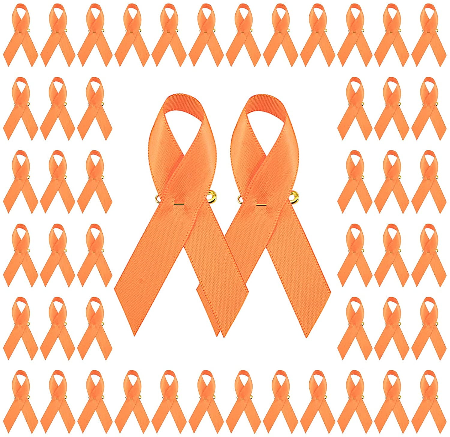 100pcs Orange Ribbon Awareness Satin Pins Leukemia Awareness Kidney Cancer  Multiple Sclerosis Gun Violence Awareness Orange Brooch, 7.5cm 