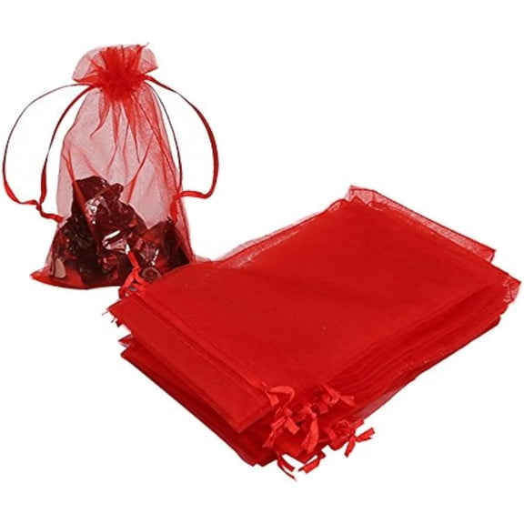 100pcs Organza Favor Bags 4 x 6 inch, Light Blue Mesh Bags Drawstring Sheer Jewelry Pouches for Small Gift Baby Shower Party Candy