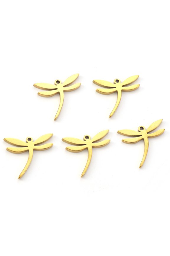 100pcs PVD Vacuum Plating 304 Stainless Steel Pendants Laser Cut Dragonfly Real 18K golden Plated 15x16.5x1mm Hole: 1.2mm 304 Stainless Steel