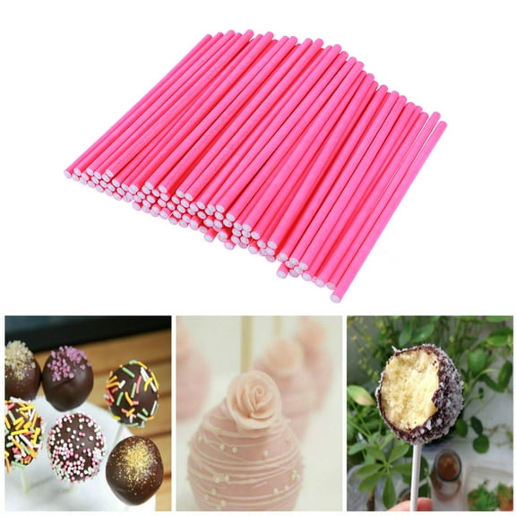 100pcs Paper Lollipop Sticks Cake Sticks for Birthday Party DIY Craft Project (Rosy)
