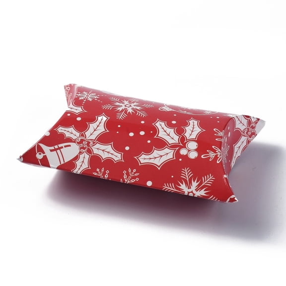 100pcs Paper Pillow boxes Candy Gift boxes for Wedding Favors Baby Shower Birthday Party Supplies Red Snowflake Pattern 3-5/8x2-1/2x1 inch(9.1x6.3x2.6cm)
