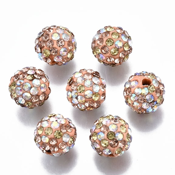 100pcs Pave Disco Ball Beads Polymer Clay Pave Rhinestone Beads Round Colorful Light Salmon PP13(1.9~2mm) 6 Rows Rhinestone 10x9mm Hole: 1.6mm