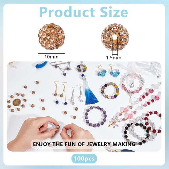 100pcs Pave Disco Ball Beads Polymer Clay Rhinestone Beads Round Light Colorado Topaz PP13(1.9~2mm) 6 Rows Rhinestone 10mm Hole: 1.5mm