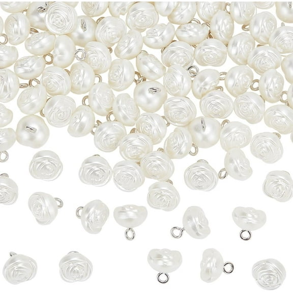 100pcs Pearl Shank Buttons 10mm Rose Shape Half Ball Pearl Buttons for Sewing Shirts Skirts Wedding Dresses DIY Crafts Brown