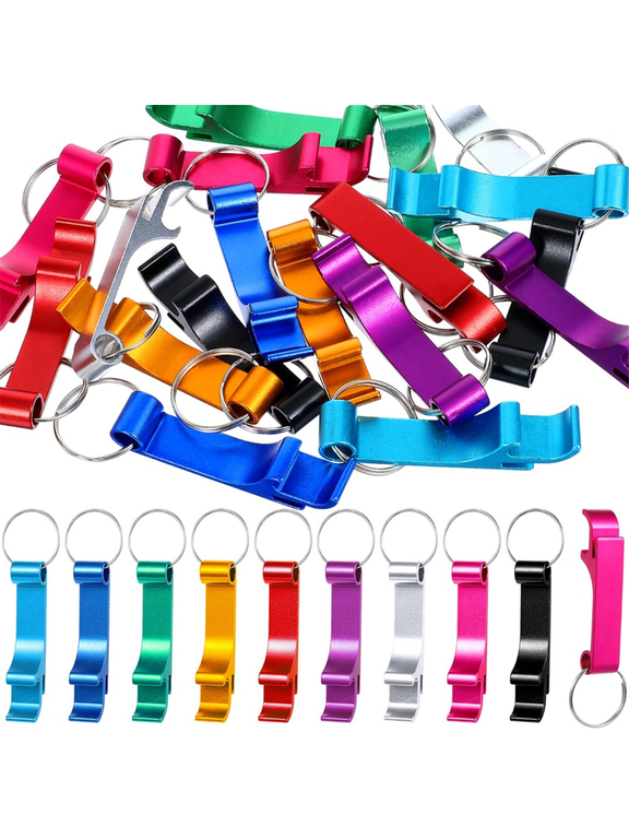 100pcs Personalized Aluminum Bottle Opener Keychain/Logo Keychains for Bar, Graduation, Party, Wedding Favors Gift,100 pcs x Keychain Bottle Opener(8 colors, 11 pcs each+12 pcs rose red),As Shown