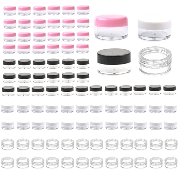 100pcs Pieces 3g Empty Clear Plastic Sample Containers with Lids Cosmetic Jars (Mix)