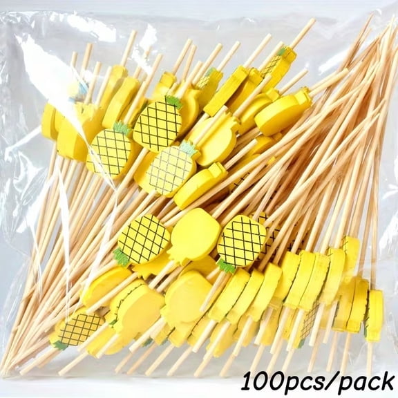 100pcs Pineapple Bamboo Skewers with Pineapple Tops - 12cm/4.72in Non-Toxic Skewers for Fruit, Sushi, BBQ, and Parties