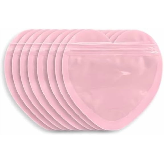 100pcs Pink Heart-Shaped Mylar Bags, 4"x4" Clear & Resealable Ziplock Packaging Bags for Business Essentials Supplies, Earring, Jewelry, Trinkets