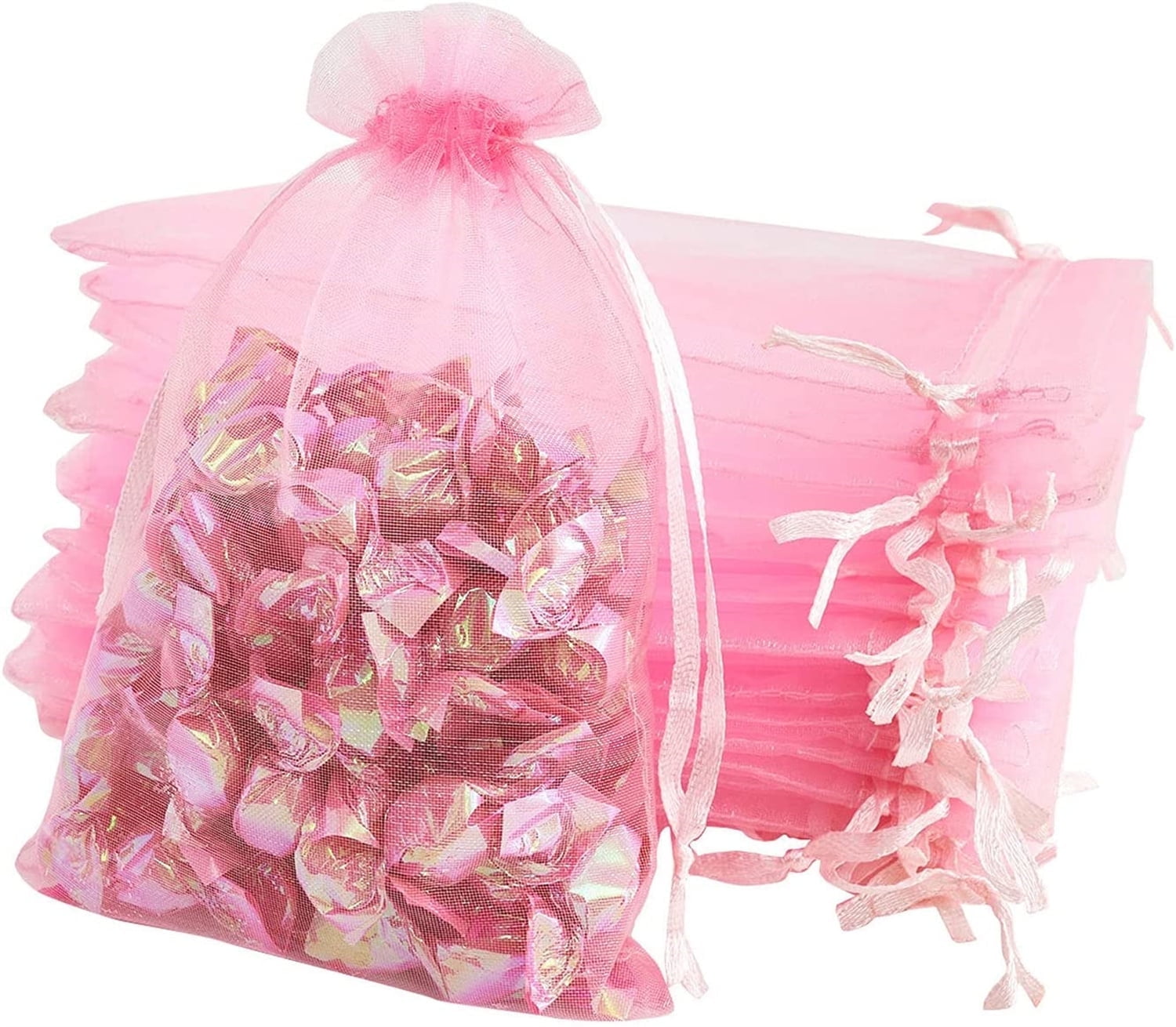100pcs Pink Organza Gift Bags Medium, Casewin 10 x 15cm Drawstring