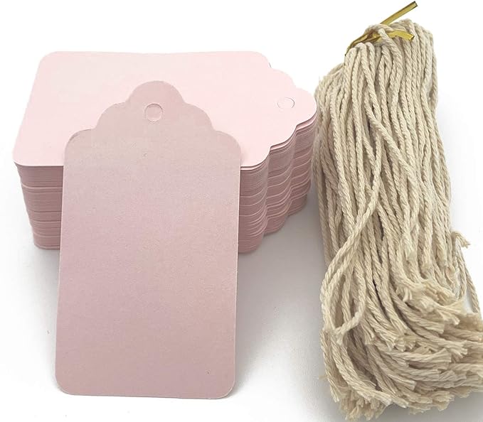 100pcs Pink Paper Hang Gift Tags, Blank Marking Tags with String for ...
