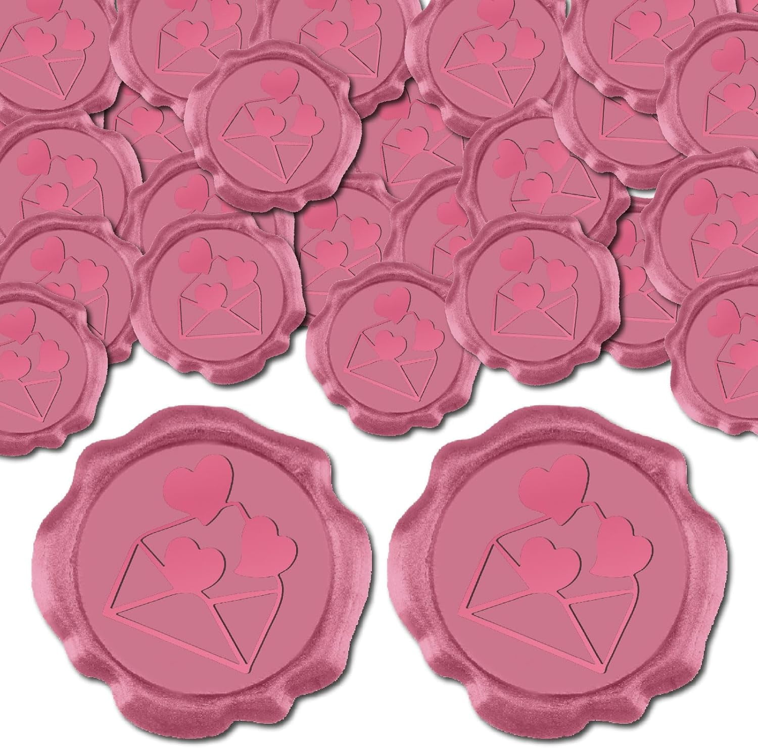 100pcs Pink Wax Seal Stickers Valentine's Day Decoration Stickers Vintage Adhesive Envelope Sealing Love Heart for Wedding Gift Wrapping Birthday Greeting Cards Making Hot Pink 1box
