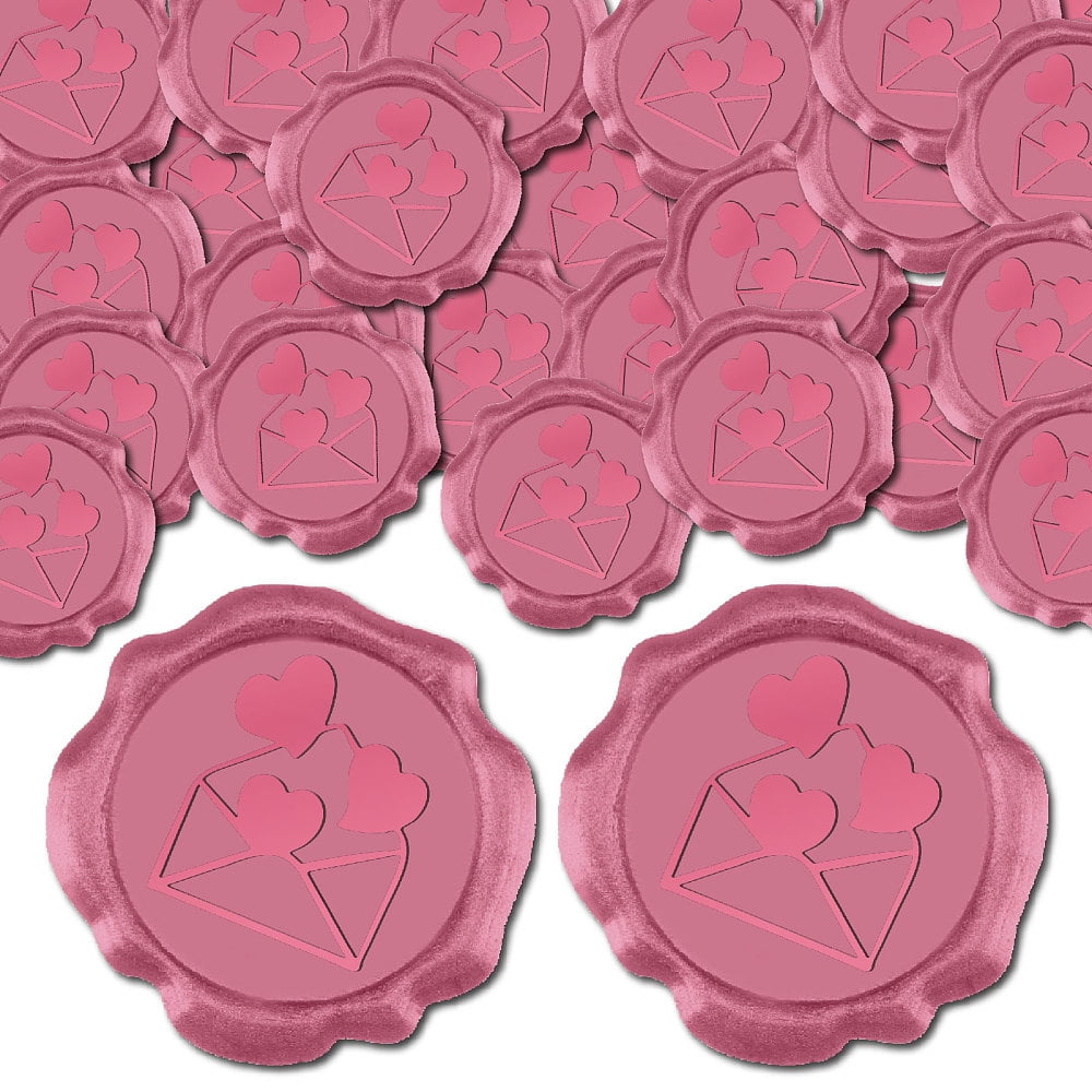 100pcs Pink Wax Seal Stickers Valentine's Day Decoration Stickers Vintage Adhesive Envelope Sealing Love Heart
