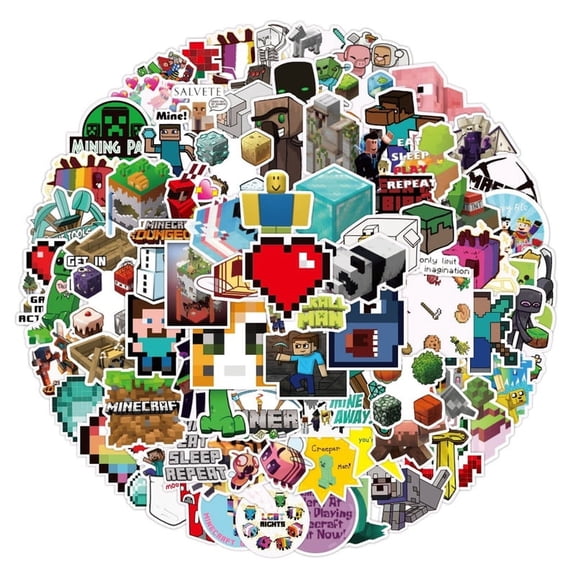 100pcs Pixel Block Sandbox Vinyl Sticker Pack - Waterproof Decals for Laptops, Water Bottles & Helmets - Cute Animal & Character Art Stickers for DIY Scrapbooking & Gaming Accessories