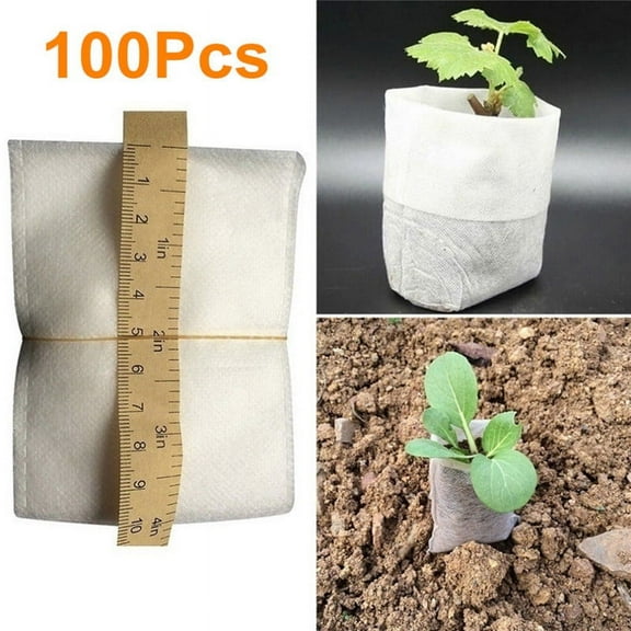 100pcs Plant Grow Bags, Seedling Nursery Bags, Non Woven Fabric Nursery Grow Pouch, Garden Plants Grow Bags, Fruit Growing Bags