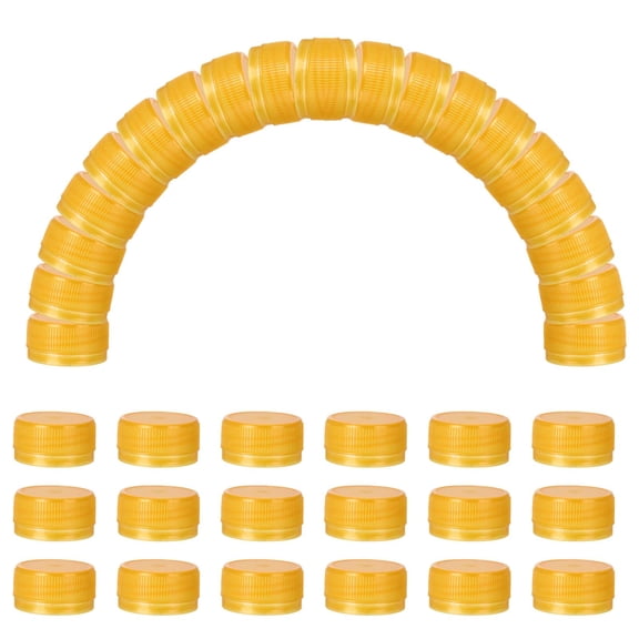 100pcs Plastic Bottle Caps, 1.2 inch Bottle Screw Lid Top Water Bottles Top Cap for  DIY Development Imagination Intelligence Craft Scrapbook Creative Gifts, Golden Yellow
