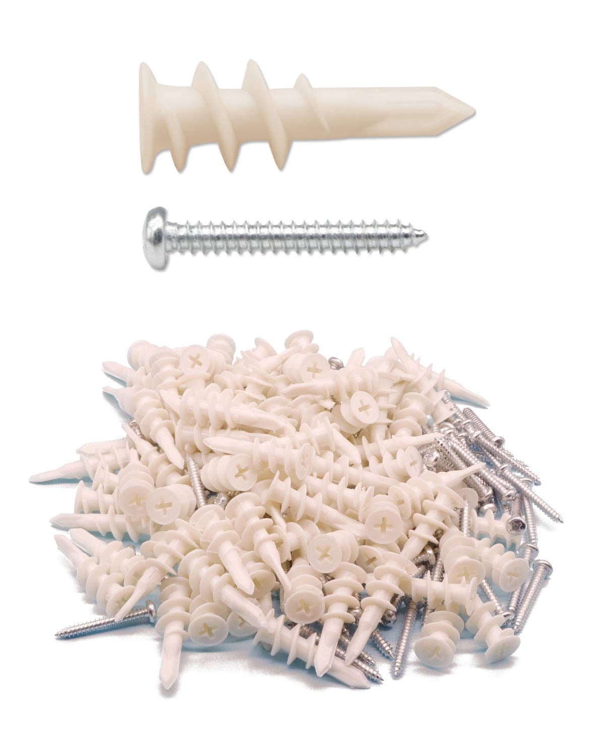 100pcs Plastic Self Drilling Drywall Anchors with Screws Assortment Kit, Wall Anchors Kit with 50pcs Screws/50pcs Drywall Anchors
