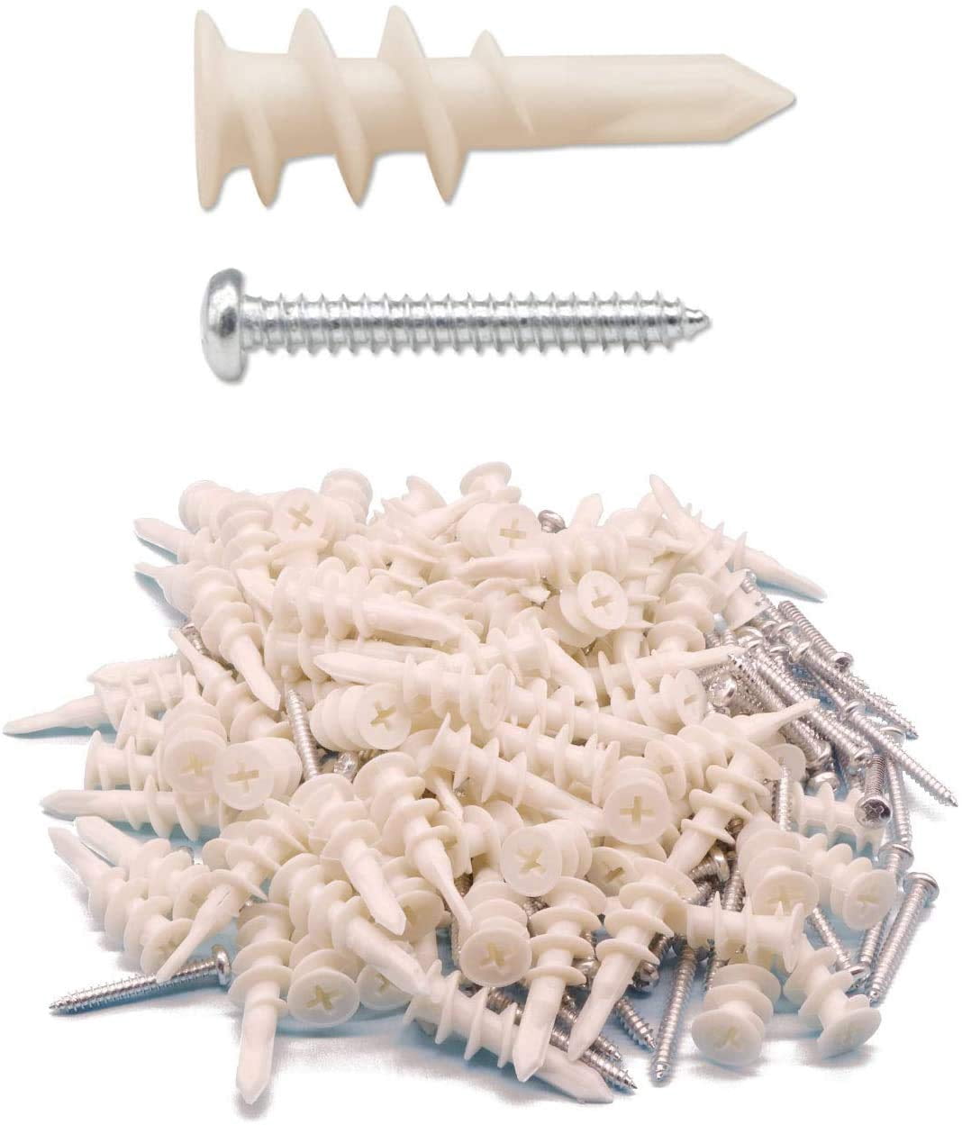 100pcs Plastic Self Drilling Drywall Anchors with Screws Assortment Kit, Wall Anchors Kit with 50pcs Screws/50pcs Drywall Anchors