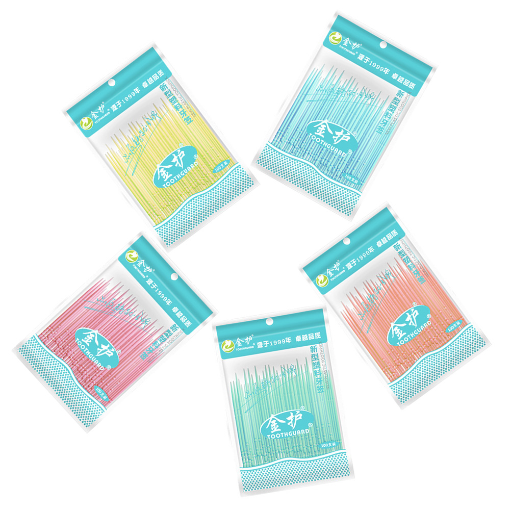 100pcs Plastic Toothpicks Disposable Household Toothpicks Brush Double