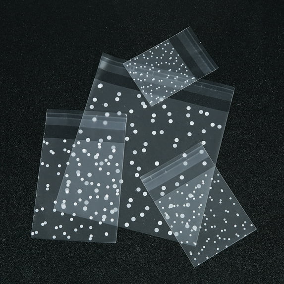 100pcs Plastic Transparent Cellophane Candy Bags Self Adhesive White Polka Dot Candy Cookie Gift Bags For Wedding Birthday Party