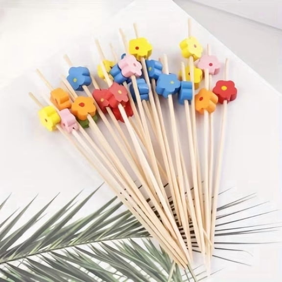 100pcs Plum Blossom Bamboo Cocktail Skewers 12cm Decorative Appetizer Picks for Party