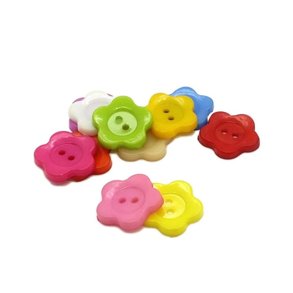 100pcs Plum Blossom Flower Plastic Buttons for Sewing and Crafts, Mixed Colors, Garment Fasteners for Decoration