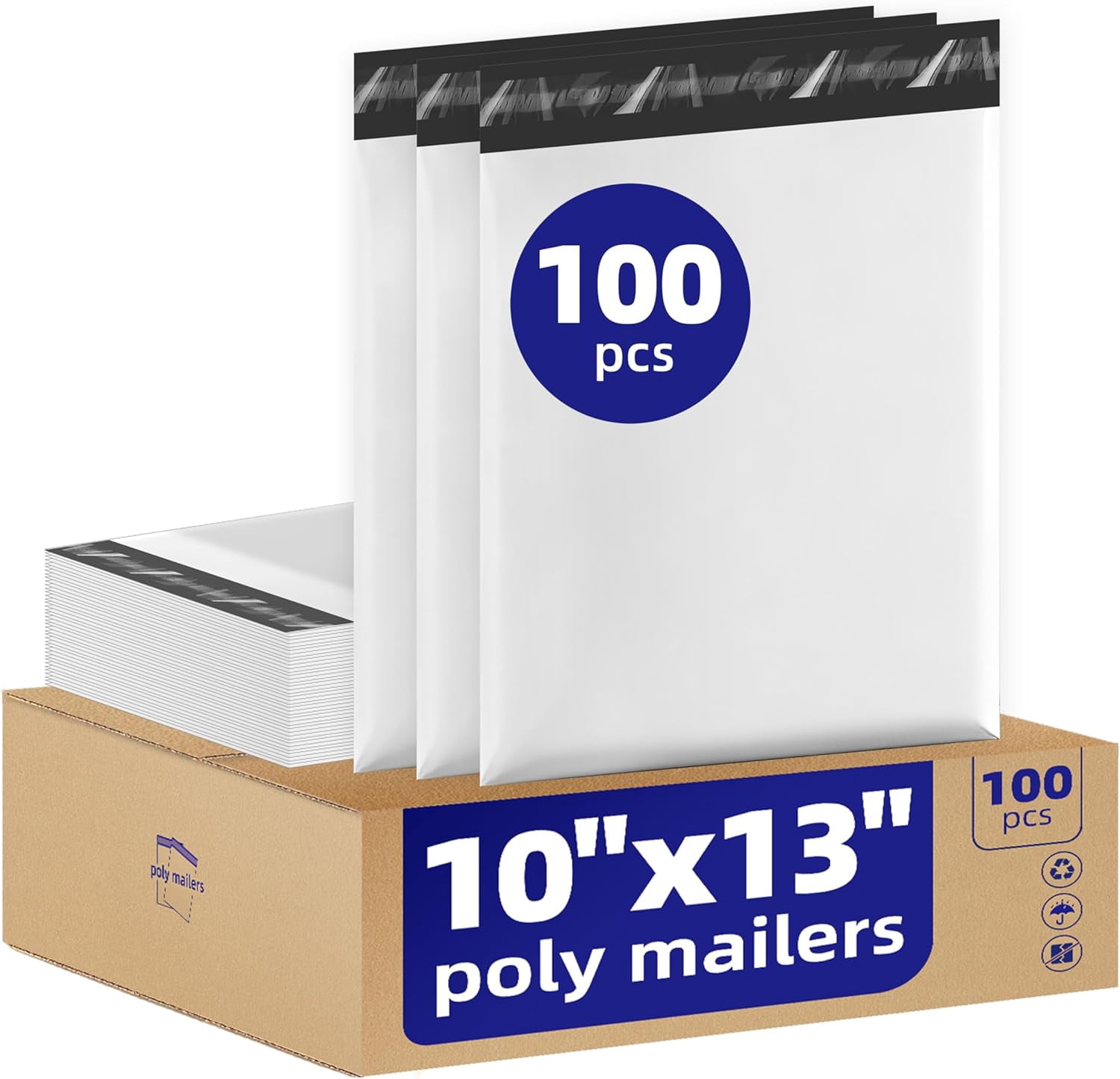 100pcs Poly Mailers 10x13 For Ecommerce Shipping,Online Retail Packaging,Business Mailing,PE Tear Resistant Waterproof Adhesive Self Seal Bag,Bags Envelopes Clothing Package,Large,White