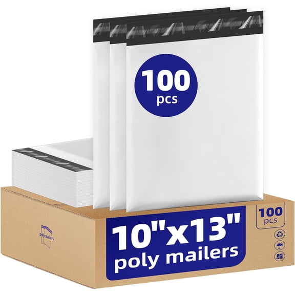 100pcs Poly Mailers 10x13 For Ecommerce Shipping,Online Retail Packaging,Business Mailing,PE Tear Resistant Waterproof Adhesive Self Seal Bag,Bags Envelopes Clothing Package,Large,White