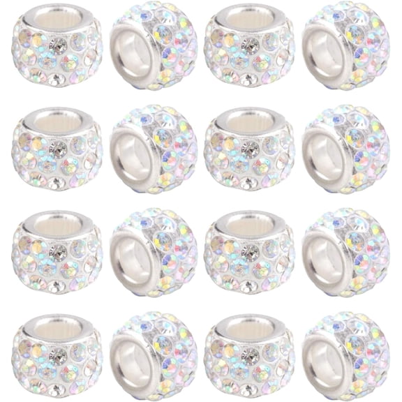 100pcs Polymer Clay Rhinestone European Beads Large Hole Beads Silver Plated Brass Core Beads Rondelle Beads Necklace Bracelet Charming Beads DIY Making