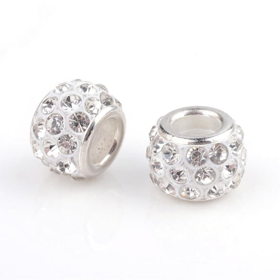 100pcs Polymer Clay Rhinestone European Beads Large Hole Beads Silver Plated Brass Core Beads Rondelle Beads Necklace Bracelet Charming BeadsDIY