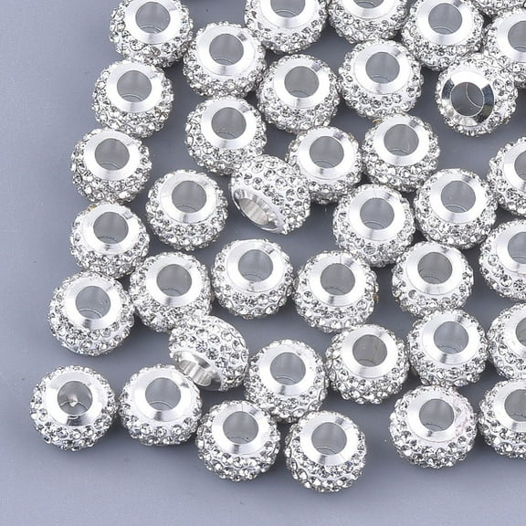 100pcs Polymer Clay Rhinestones European Beads Large Hole Beads with Platinum Tone Brass Single Cores Rondelle 11x8mm Hole: 4.5mm