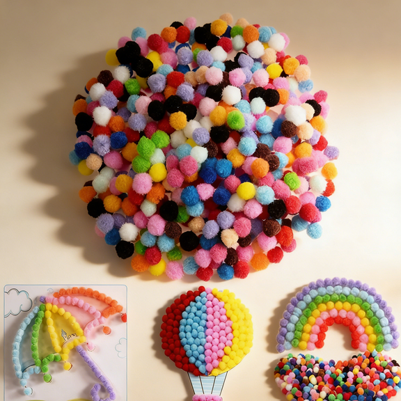 100pcs Polypropylene Pom Poms - Colorful Fluffy Balls for DIY Craft Hobby Supplies, Assorted Colors, Lightweight, Ideal for Art Projects Wreath Making Decoration & Crafting, Colorful