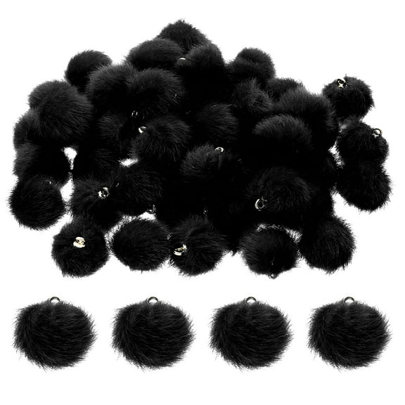 100pcs Pom Poms Charm, Pom Pom Charm Craft Pom Poms Pendants Balls Small Fluffy Tassel Bulk for Crafts, Black